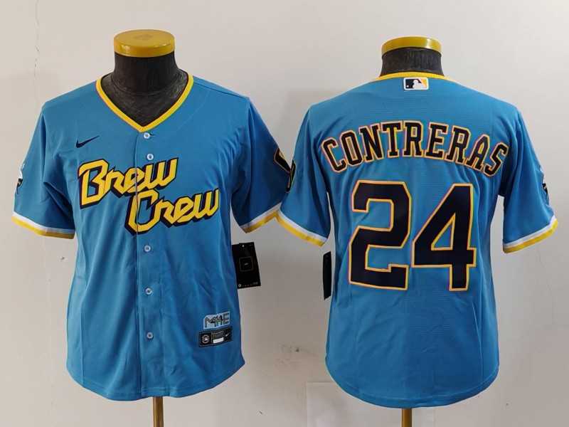 Youth Milwaukee Brewers #24 William Contreras Blue 2022 City Connect Cool Base Stitched Jersey,We sell and wholesale Youth Milwaukee Brewers #24 William Contreras Blue 2022 City Connect Cool Base Stitched Jersey on line form chian!